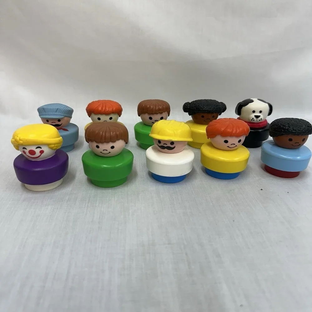 Lot Of 10 Fisher Price Chunky Little People 1990's Engineer, Dog Clown Construct